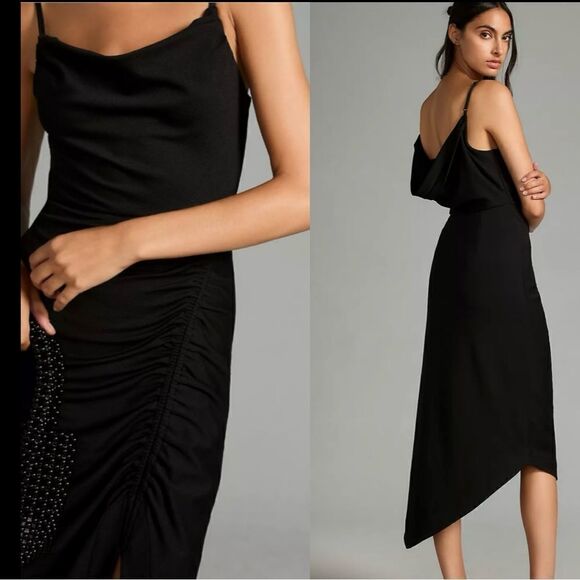 Anthropologie Cowl-Neck Ruched Dress L NWT $160 - Picture 1 of 9